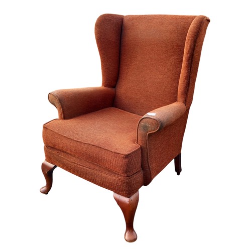 98 - A VINTAGE HEAVY CAB LEG WINGBACK ARMCHAIR