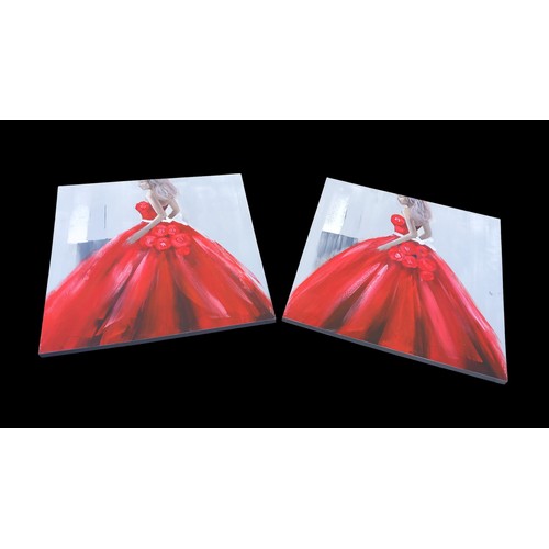 130 - A PAIR OF LADY IN RED CANVAS