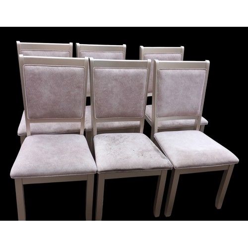 143 - A SET OF 6 CREAM DINING CHAIRS WITH SMALL MIRROR TO BACK