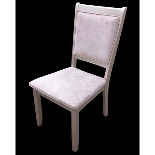 143 - A SET OF 6 CREAM DINING CHAIRS WITH SMALL MIRROR TO BACK