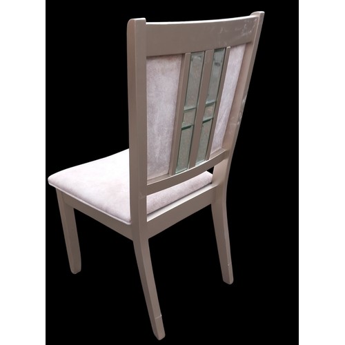 143 - A SET OF 6 CREAM DINING CHAIRS WITH SMALL MIRROR TO BACK