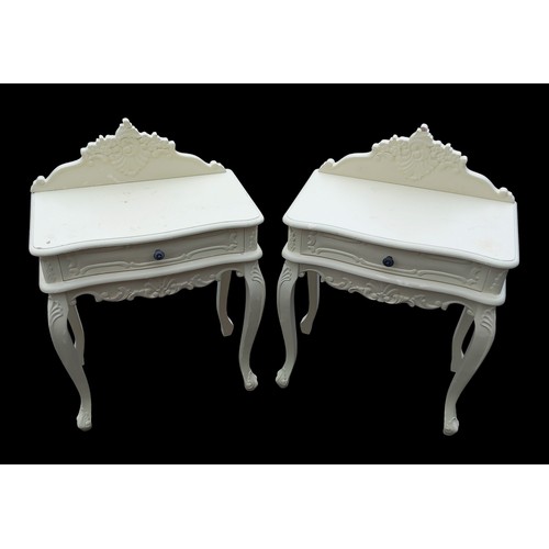 158 - A PAIR OF ORNATE SINGLE DRAWER CREAM BEDSIDES