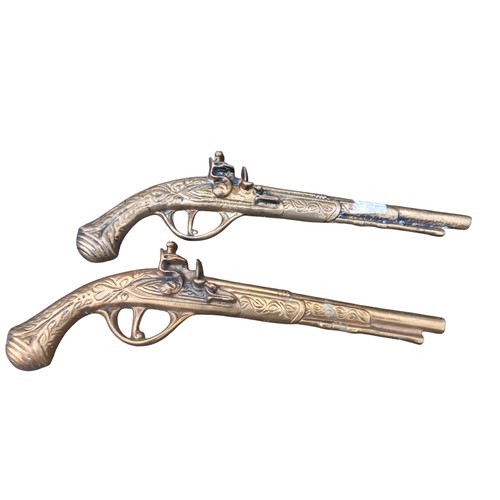 159 - 2 PAIR OF BRASS WALL MOUNTED PISTOLS