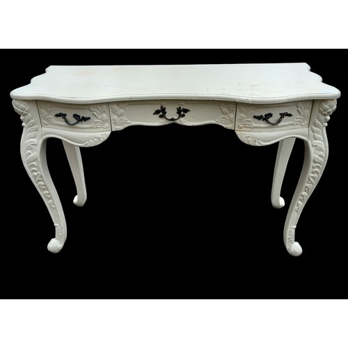 160 - AN ORNATE 3 DRAWER CREAM CONSOL TABLE