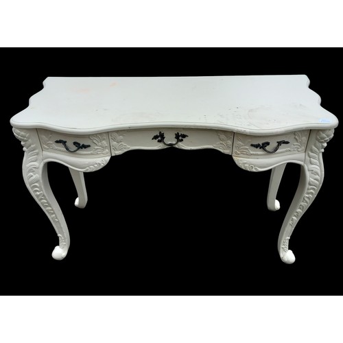 160 - AN ORNATE 3 DRAWER CREAM CONSOL TABLE