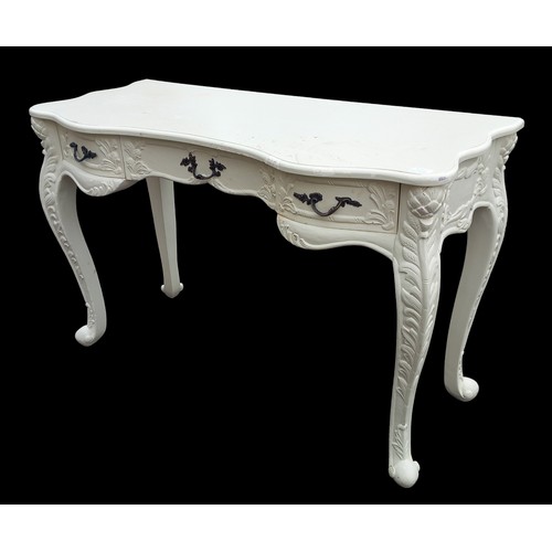 160 - AN ORNATE 3 DRAWER CREAM CONSOL TABLE