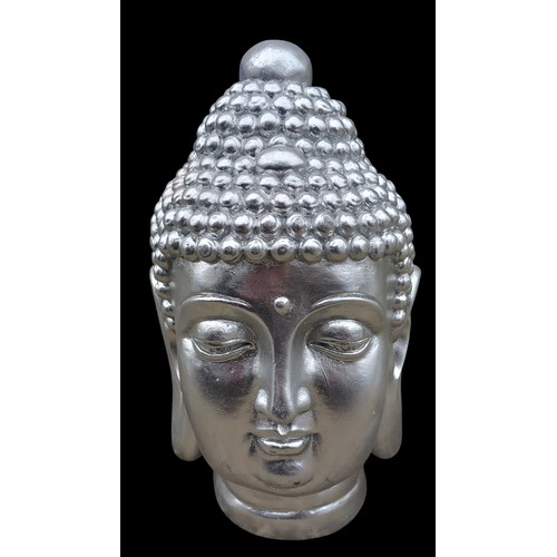 186 - A SILVERED BUDHA BUST