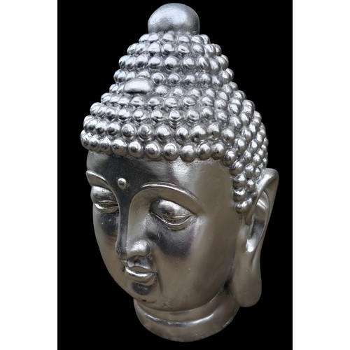 186 - A SILVERED BUDHA BUST