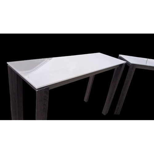 189 - A PAIR OF MODERN GREY GLASS TOPPED CONSOL TABLES