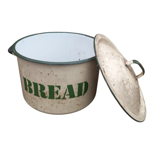 193 - AN ANTIUE CREAM AND GREEN ENAMEL BREADBIN