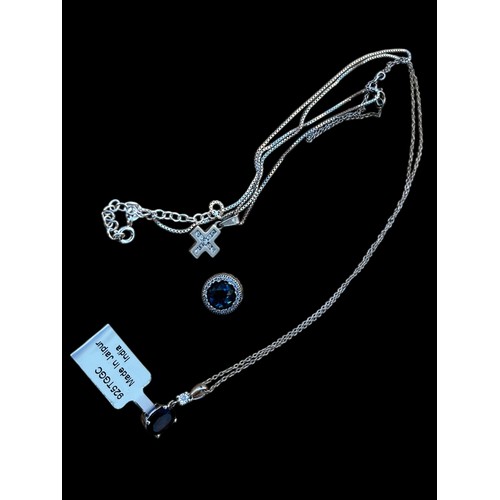 212 - A BLUE TOPAZ PANDORA CHARM WITH 2 SILVER NECKLACE