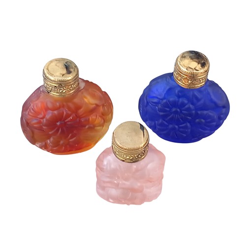 260 - A LOT OF 3 VERY CUTE CZECH GLASS PERFUME BOTTLE WITH A FLORAL DESIGN