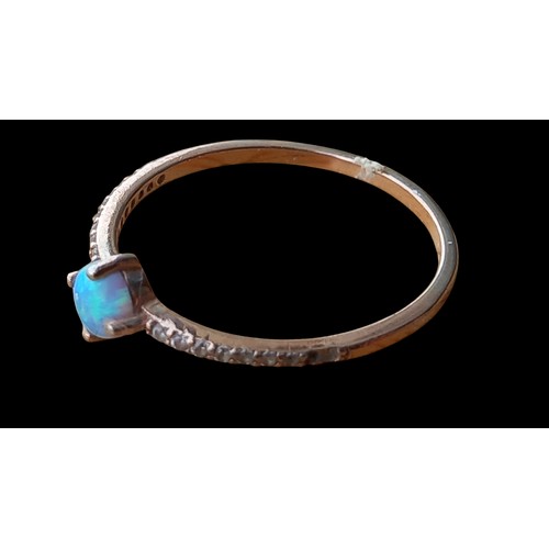 222 - A PANDORA SILVER RING SET WITH AN OPAL