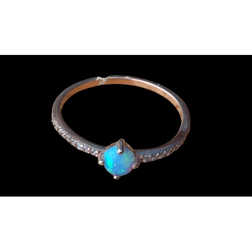 222 - A PANDORA SILVER RING SET WITH AN OPAL