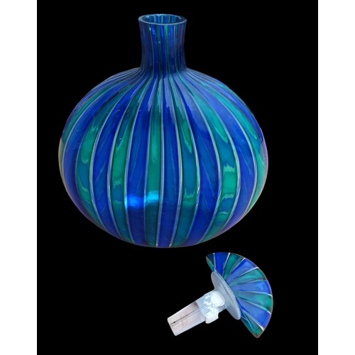 224 - A DESIGNER DECANTER IN VIBRANT COLOUR GLASS