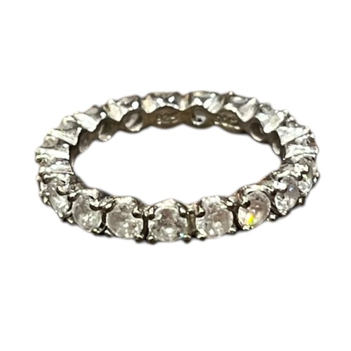 214 - A LOVELY SILVER ETERNITY RING SET WITH BRIGHT CZ STONES