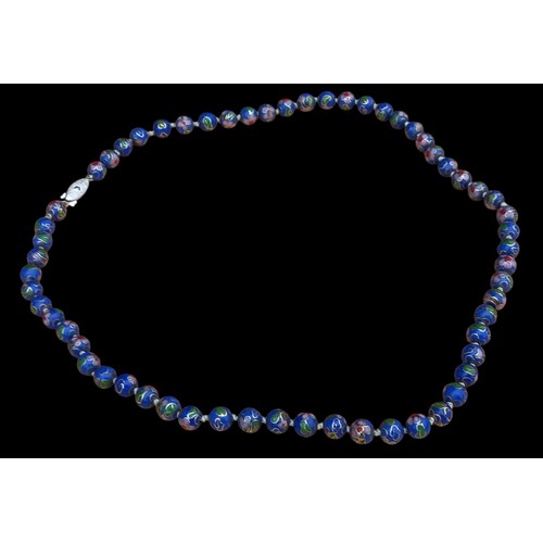 263 - ENAMEL LAPIS BEAD NECKLACE WITH SILVER CLASP