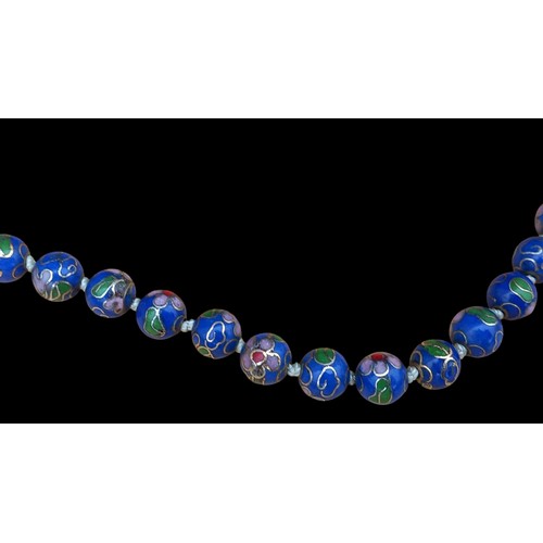 263 - ENAMEL LAPIS BEAD NECKLACE WITH SILVER CLASP