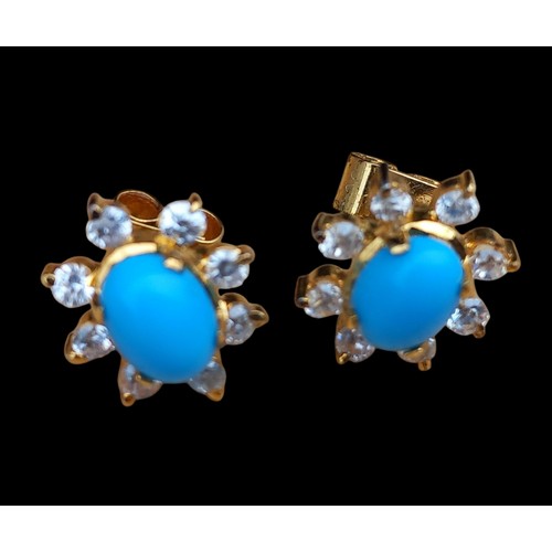 270 - GOLD TONE TURQUOISE & WHITE STONE EARRINGS