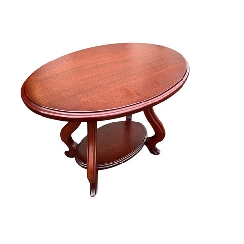 296 - AN OVAL MAHOGANY 2 TIER TABLE