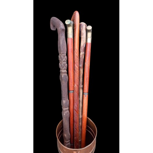 363 - A COPPER & BRASS STICK COMPLETE WITH SOME VARIOUS STICKS