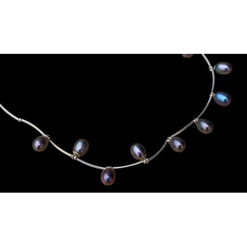 248 - A BEAUTIFUL SILVER & GREY PEARL NECKLACE