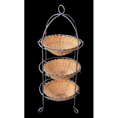 712 - 3 TIER WICKER AND METAL FRUIT AND VEG STAND