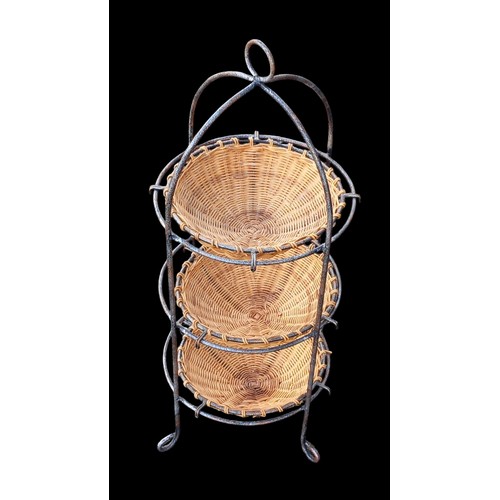 712 - 3 TIER WICKER AND METAL FRUIT AND VEG STAND