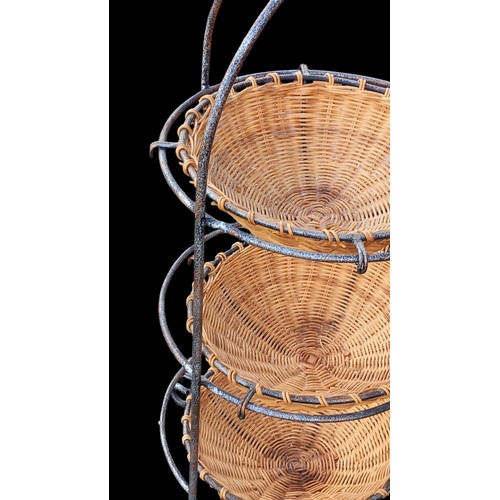 712 - 3 TIER WICKER AND METAL FRUIT AND VEG STAND