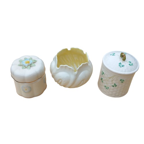 339 - 3 PIECE BELLEEK TO INCLUDE A LIMITED EDITION POT & LID