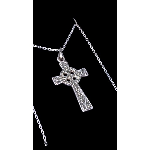 268A - A SILVER MARCASITE CELTIC CROSS ON A SILVER CHAIN