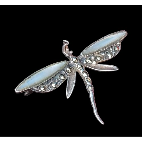 200A - A SILVER & MOTHER OF PEARL/MARCASITE DRAGONFLY BROOCH