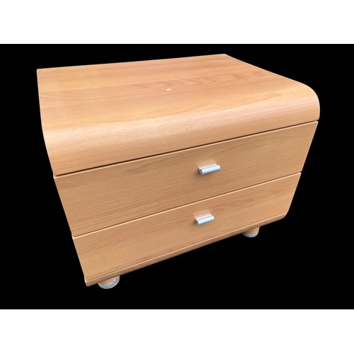 150A - A BEECH 3 DRAWERED SHAPED BEDSIDE