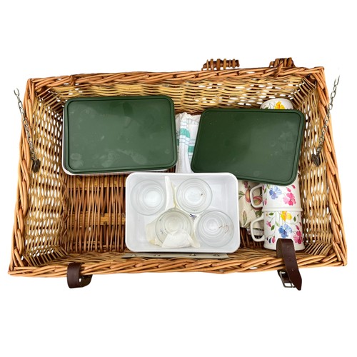 136 - A WICKER PICNIC HAMPER & CONTENTS