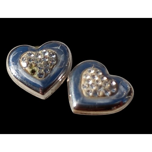 164 - A PAIR OF GEMSET SILVER HEART EARRINGS