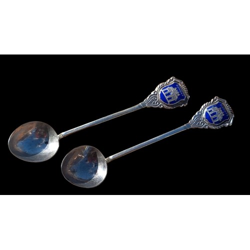 193 - A PAIR OF SILVER ENAMEL BOMBAY SPOONS