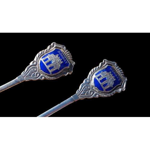 193 - A PAIR OF SILVER ENAMEL BOMBAY SPOONS