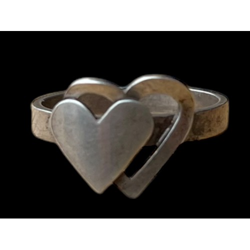 205 - A SILVER DOUBLE HEART RING