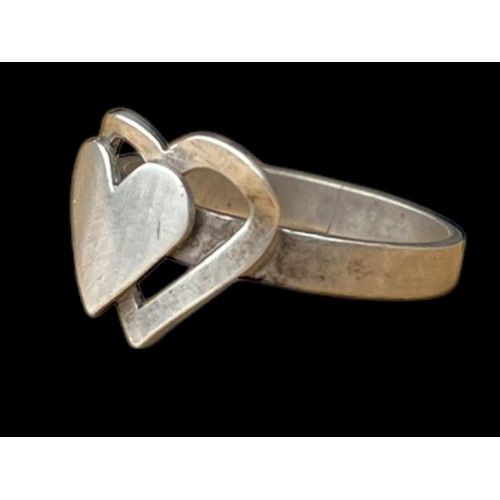 205 - A SILVER DOUBLE HEART RING