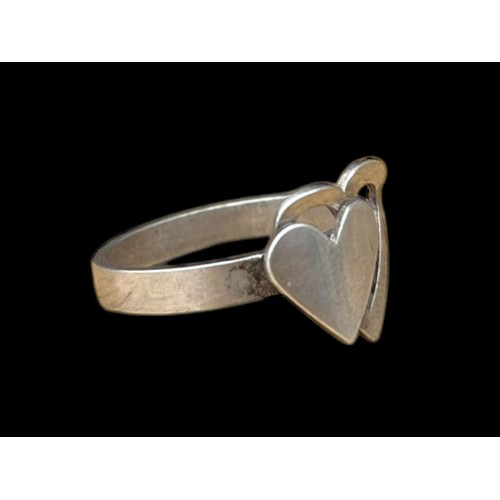 205 - A SILVER DOUBLE HEART RING