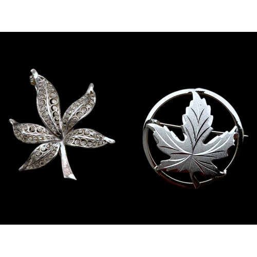 243 - 2 SILVER LEAF DESIGN BROOCH