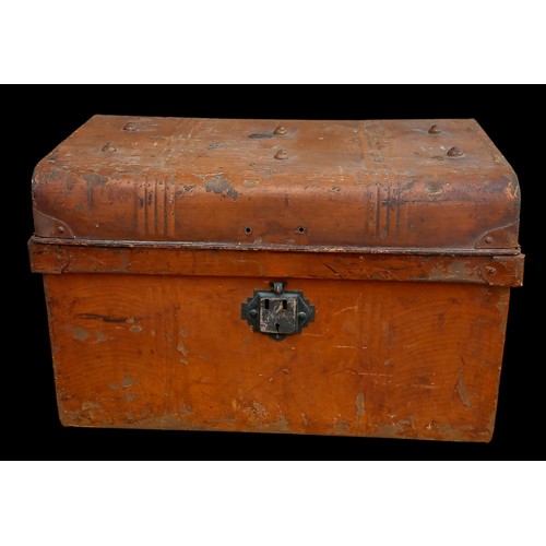 345 - A NEAT SIZED METAL TRUNK 21 x 14 x 14