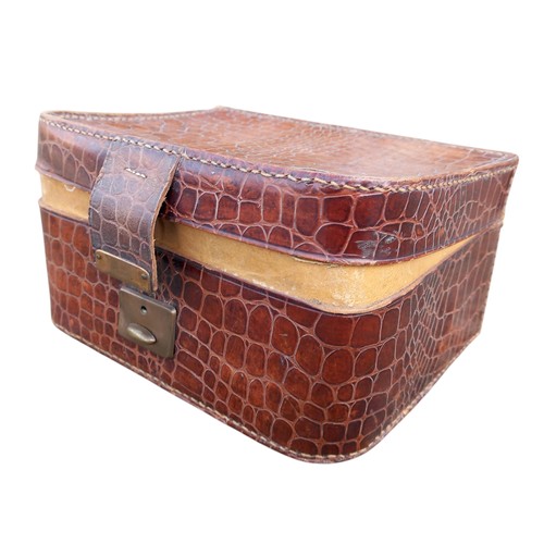 304 - A SMALL CROCODILE SKIN CASE 7X6X3