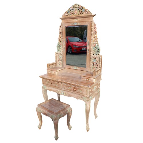 353 - A VERY ORNATE DRESSING TABLE ON HEAVVY CABRIOLE LEG LEG WITH MATCHING STOOL 79