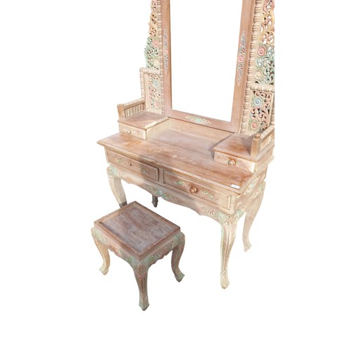 353 - A VERY ORNATE DRESSING TABLE ON HEAVVY CABRIOLE LEG LEG WITH MATCHING STOOL 79