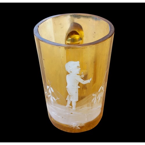 359 - A MARY GREGORY MINIATURE AMBER GLASS WITH HANDLE 3