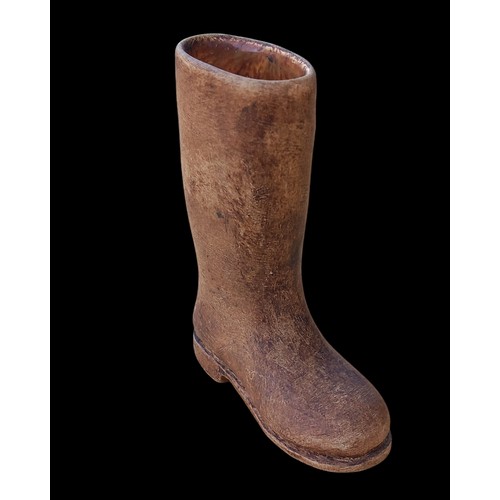 367 - A MINIATURE POTTERY BOOT WITH MARKINGS 2