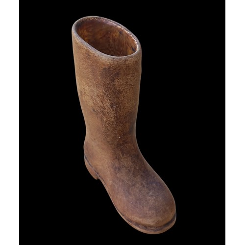 367 - A MINIATURE POTTERY BOOT WITH MARKINGS 2