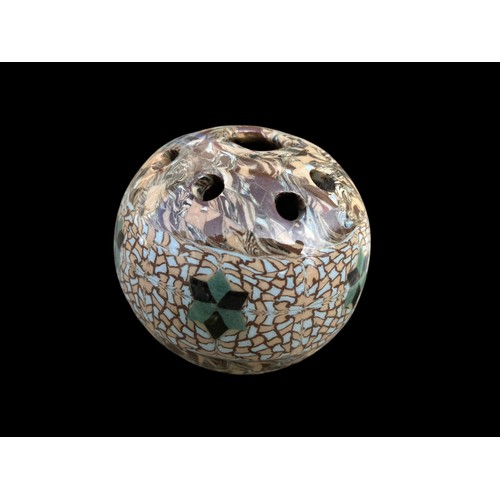 386 - A MOSAIC PATTERN  POTTERY BALL FLOWER HOLDER 4