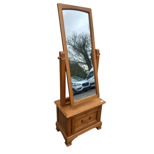 415 - A GOOD QUALITY PINE CHEVAL MIRROR WITH DRAWER